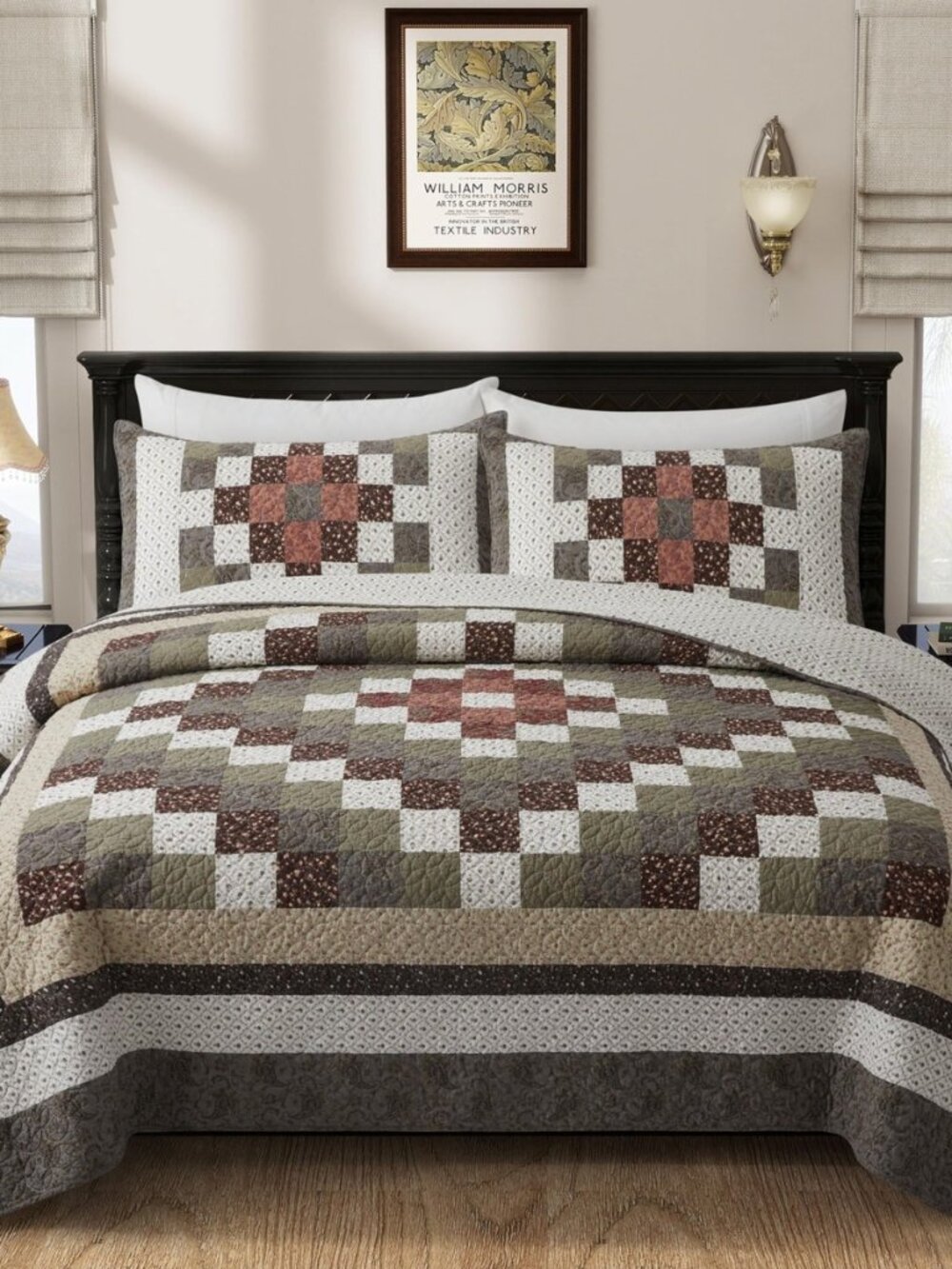 King Size Quilt, Green/Red Irish Chain, 106x96 Inch